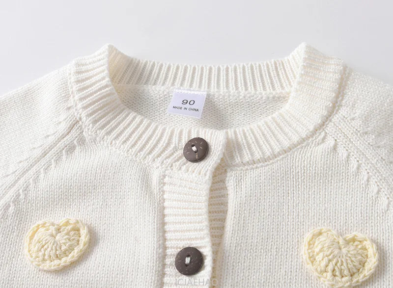 Teen Girl Clothes 2025 Children New Korean Cardigan Girls Knit Jacket Spring Autumn Outfit Style Costume Handmade Heart DIY Kids