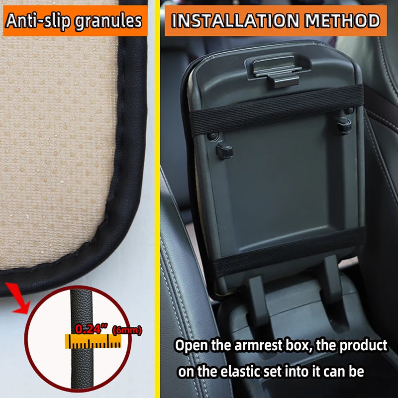 Car Armrest Cover Mat Universal PU Leather Ethnic Style Print Waterproof Non Slip Storage Box Pad Auto Styling Interior Accessor