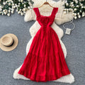 Summer French Sweet Camisole Ruffle Edge Dress for Women New Style with Straps Waist Cinching Vacation Style Dress C579
