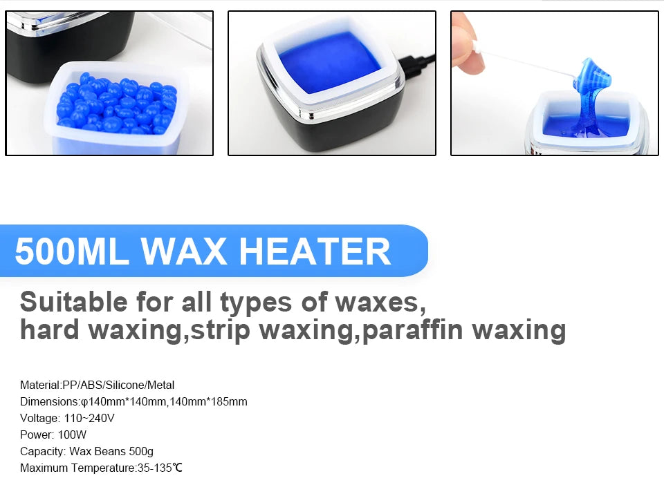 500ML Wax Heater with Wax Melting Pot Paraffin Heater Suitable for Full-Body Hair Removal for Men and Women USB Wax Warmer set