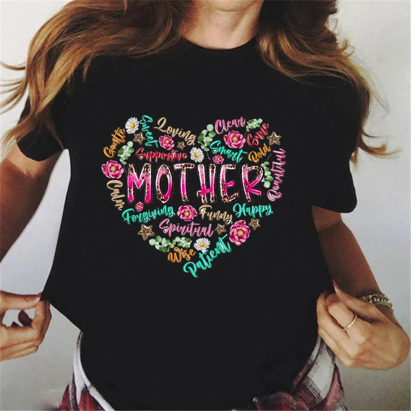 Mother Heart Women's T-Shirt - Casual Short Sleeve O-Neck Tee