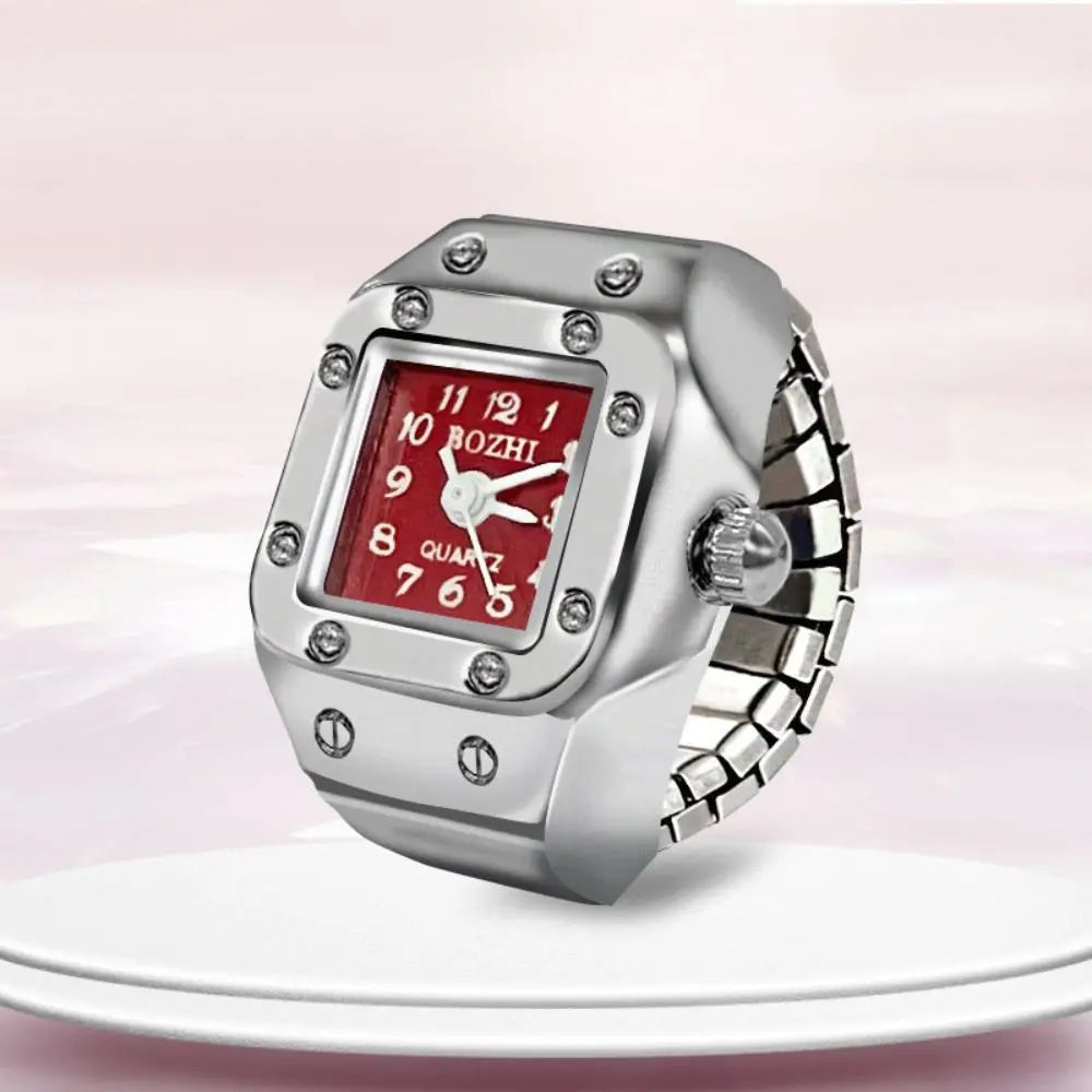 Finger Ring Watch For Couples Vintage Punk Heart Shape Quartz Clock With Adjustable Elastic Strap