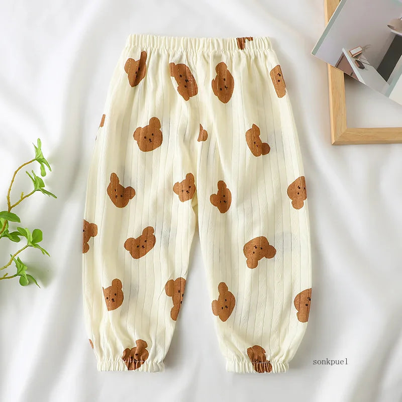 2025 New Summer Children's Cotton Mosquito Pants Boys and Girls Baby Thin Loose Casual Bloomers