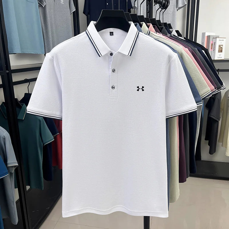 100% cotton men's short sleeved embroidered polo shirt sports brand striped top summer comfortable and breathable casual T-shirt