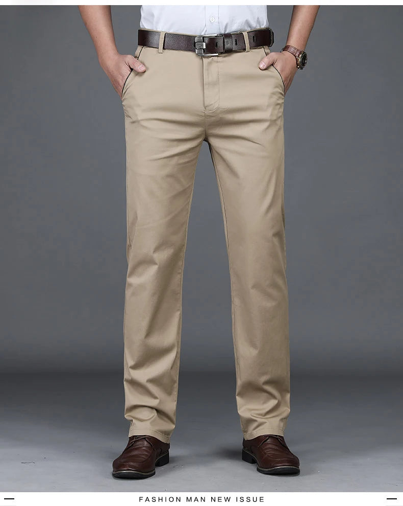 Classic Style Summer Men's Thin Cotton Casual Pants Business Fashion Stretch Loose Straight Beige Trousers Male Brand Clothes