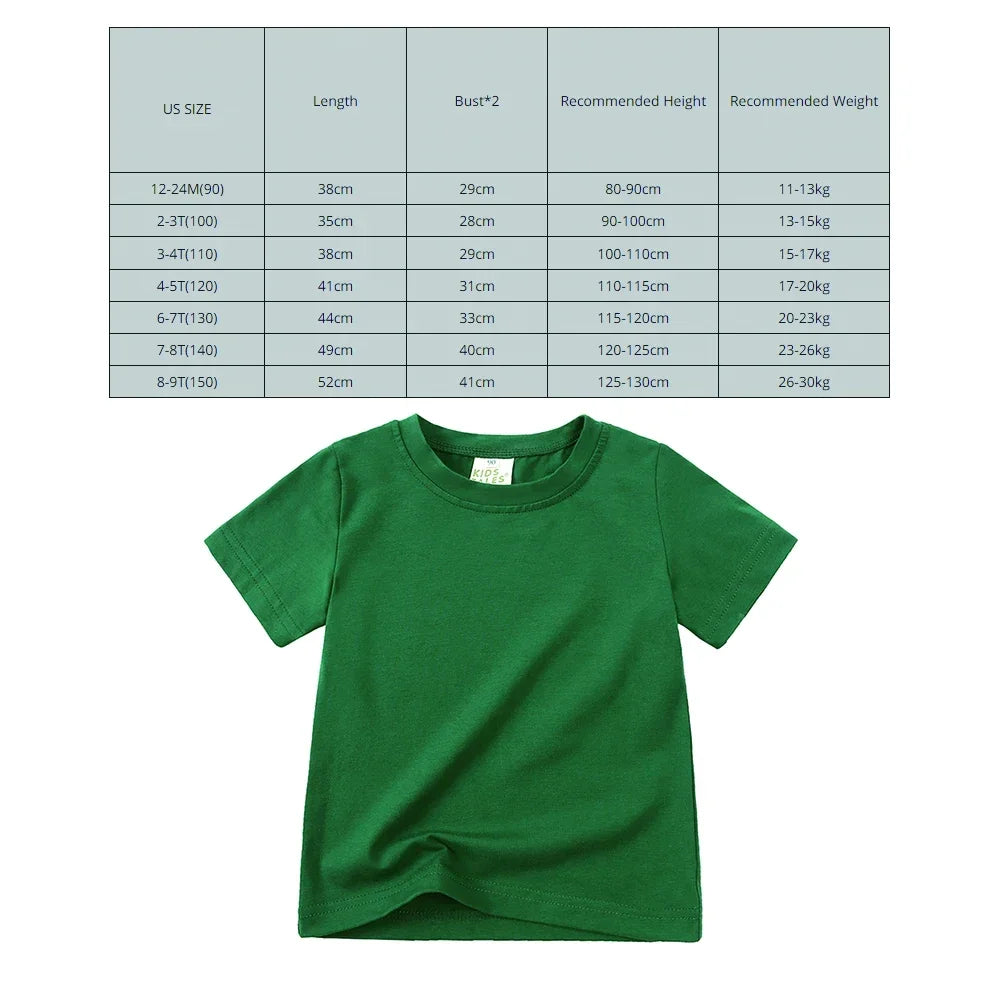 2026 Summer Kids Boys Girls T-Shirt Solid Cotton Breathable Teenager Short Children Casual Shirt For 12M-9T Baby Korean Top