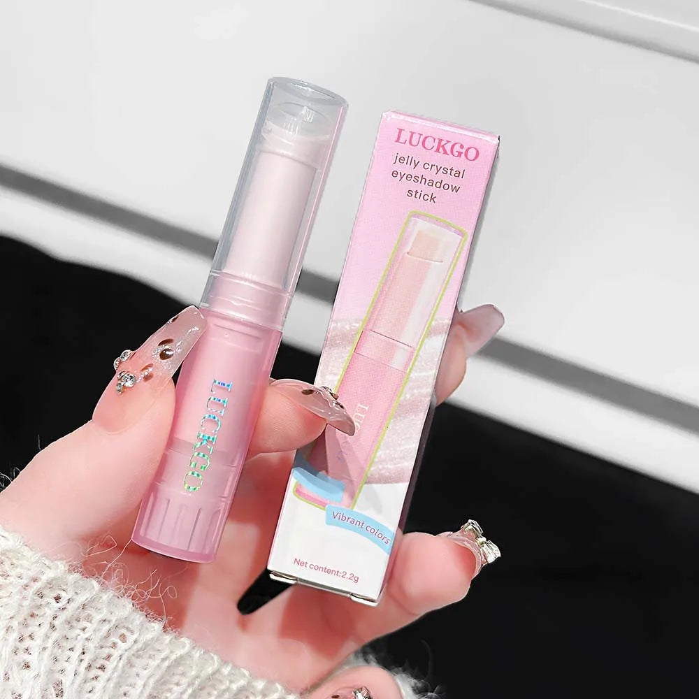 LUCKGO Jelly Eyeshadow Stick Eye Shadow Pen, Waterproof Sweatproof, Not Easy to Break, Pearlescent, Fine Shiny, Lazy Eyeshadow