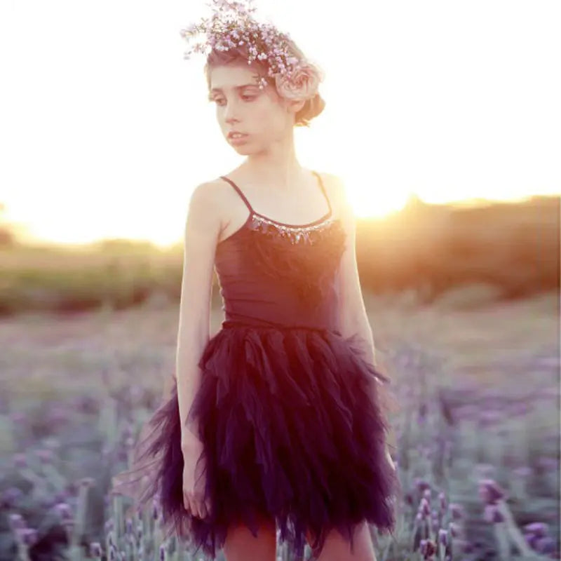 High-end Girls Tutu Dress 2026 New Summer Kids Sequin Flower Feather Slip Dresses Little Girls Princess Performance Dress