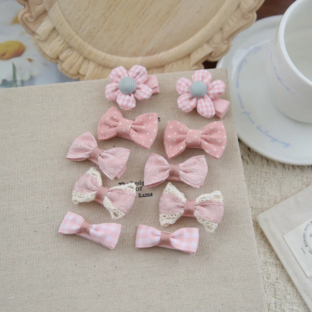10pcs/Set Baby Hair Accessories for Girls Full Coverage Fabric Lovely Hair Clips Children's Headwear Bow Hair Accessories