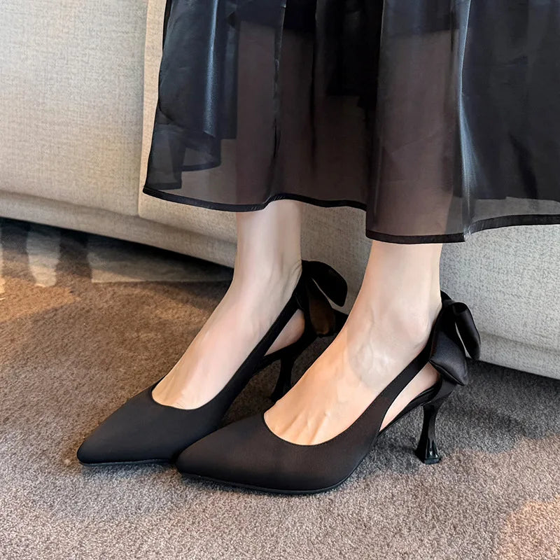 High Heels Women Bowknot Versatile Design Women Shoes Super Big Size 45 Plus Size Heels 44 45 Shoes High