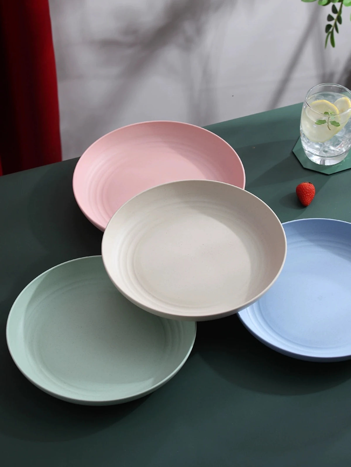 4-Piece Wheat Straw Dinner Plates Set - Unbreakable & Microwave Safe