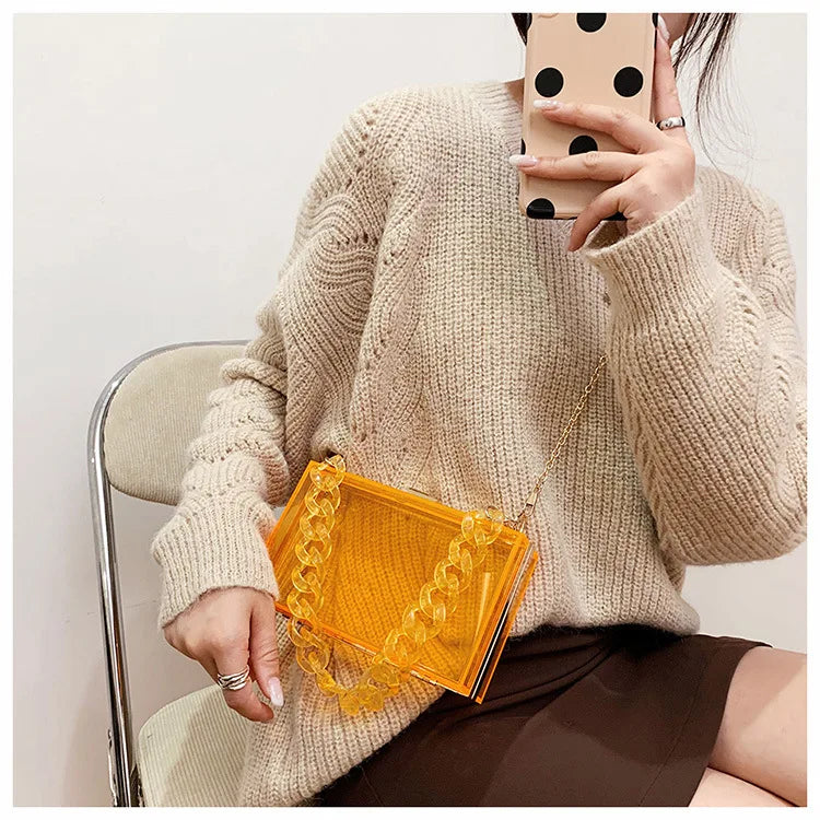 Fashionable Acrylic Handbag Women's Hot Sale Of The Season New Chain Box Bag Transparent Handbag Cross-Border Style Small Siz...