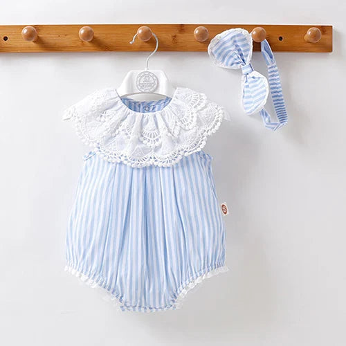 Baby Girl Sleeveless Romper and Hat Set - Cotton Print, 0-24M