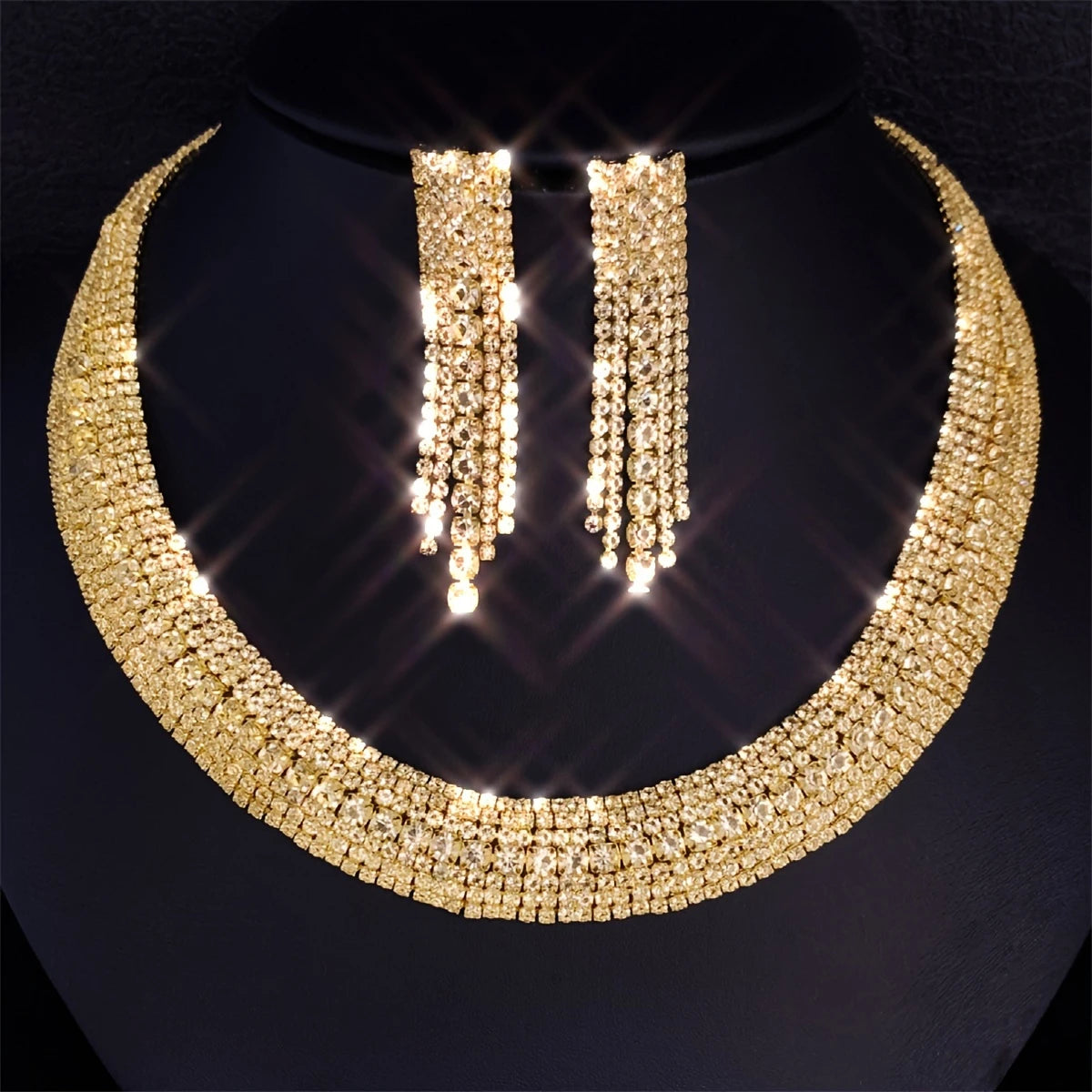Women'S Rhinestone Jewelry Set Wedding Accessories Elegant Necklace Earrings Bridal Jewelry Set Birthday Gifts