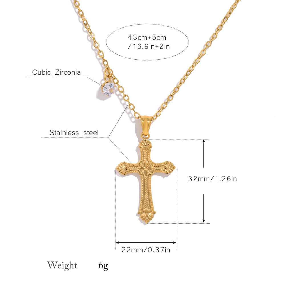 Cross Pendant Necklace For Women'S, 18K Gold Plated Stainless Steel, Hypoallergenic Waterproof Fine Jewelry