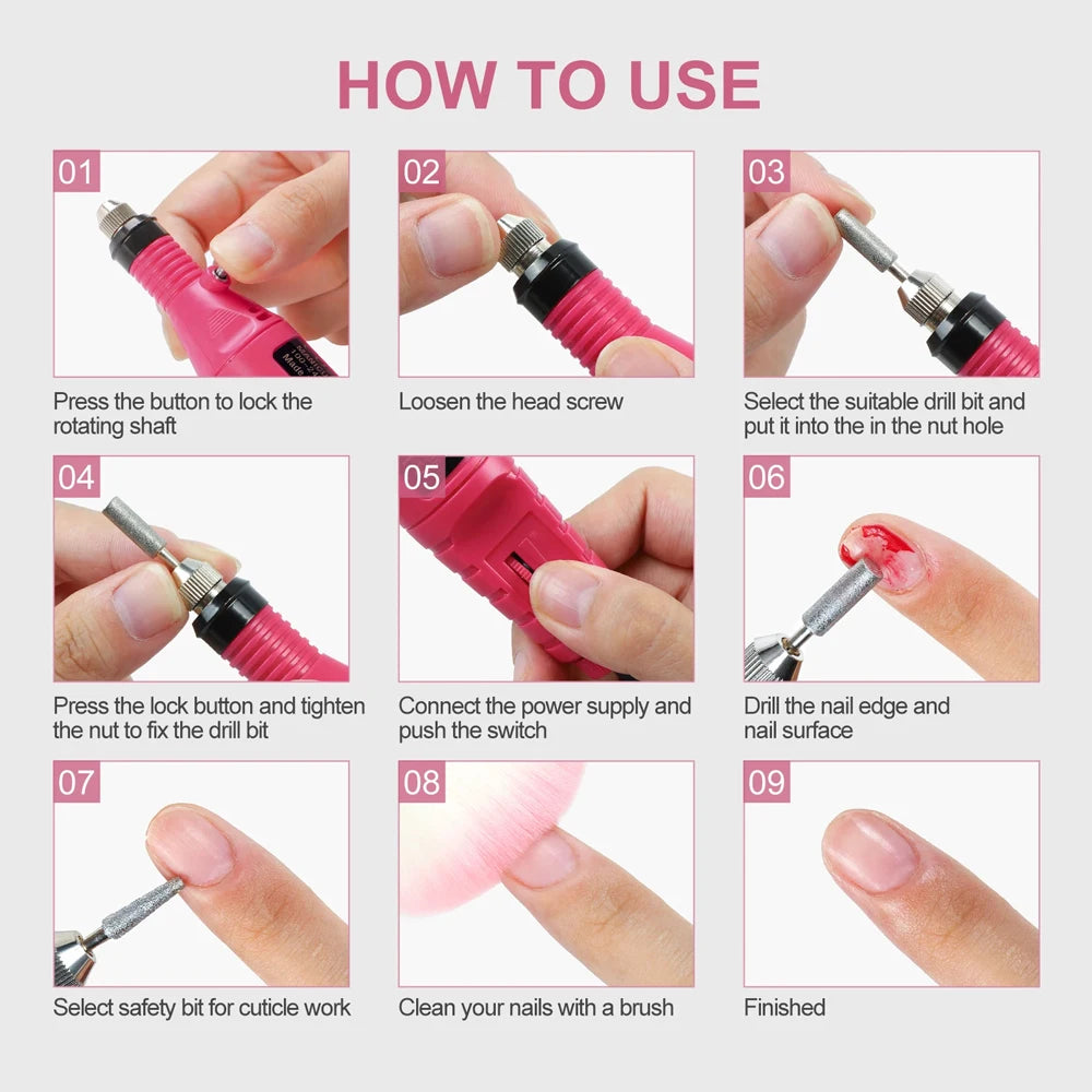 Electric Nail Sander Set Nail Drill Machine Grinding Equipment Milling Cutter For Manicure Pedicure Strong Polishing Tools