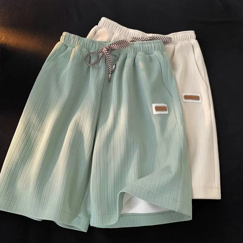 Summer Thin Shorts Women Men New Ice Loose Breathable Wide Leg Student Pants Embroidered Label Straight Casual Shorts Sweatpants