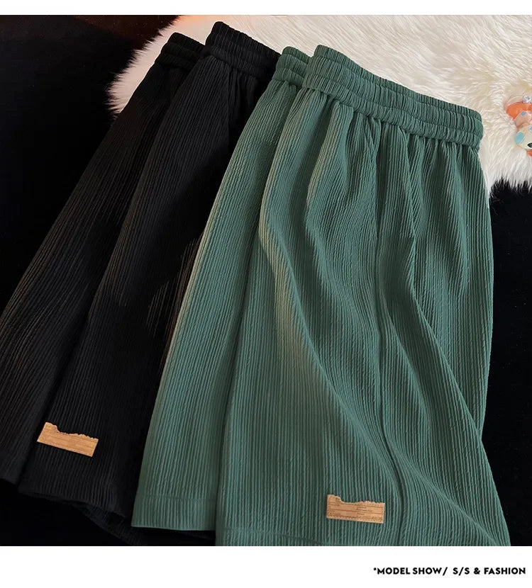 Ice Silk Casual Shorts Unisex Thin American Style Quick Dry Loose Large Size Beach Five-Quarter Pants Summer Lightweight Comfort