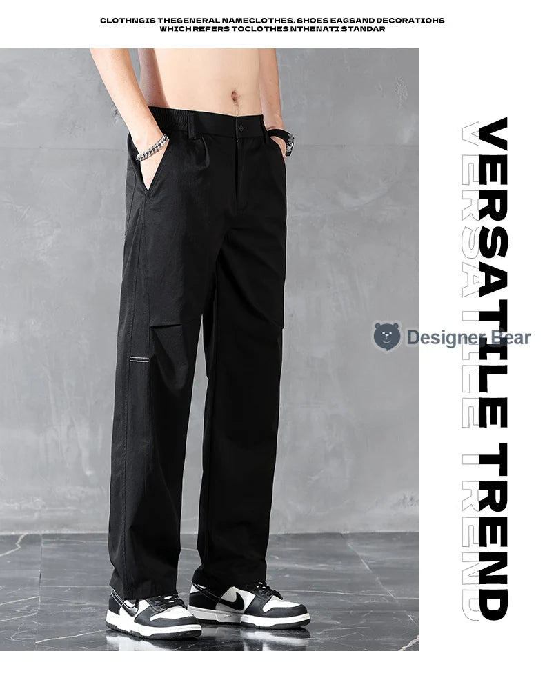 Brand Clothing Spring Summer Thin Men's Casual Straight Trousers Elastic Waist Outdoor Business Solid Color Long Pants Male