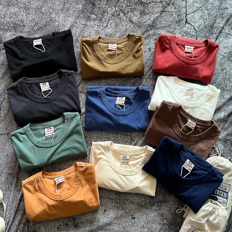 220g 100% Cotton Retro Printed T Shirts for Men 2024 Summer Casual Half Sleeve Basic T-shirt for Youth Motorcycle Male Tees Tops