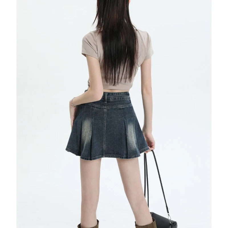 Summer Women Retro Chic High Waist Skirts Lady Designer Wrap Hip Thin Mini Jeans Skirts Girls Fashion Solid Denim Dress
