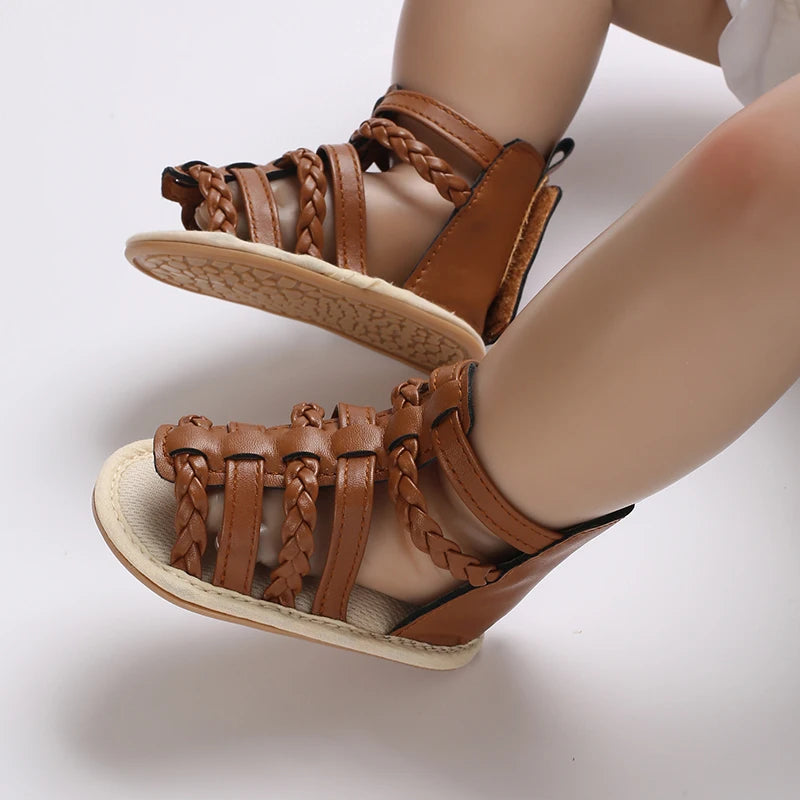 Brown Summer 0-18M Newborn Sandals Cute Bow Soft Rubber Sole Anti Slip Breathable Baby's First Pair Of Walking Shoes