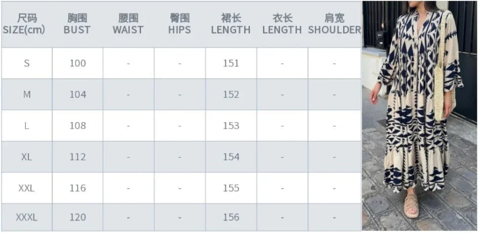 V-neck Long Sleeve High Waist Single Breasted Long Skirt New Holiday Loose Casual Women's Clothes Women Print Long Sleeve Dress