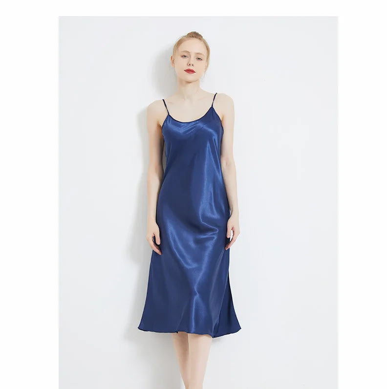 Summer Women Solid Plus Size Ice Silk Sexy Long Spaghetti Strap Nightgown Side Slit Close Fitting Sleep Dress Lingerie Sleepwear