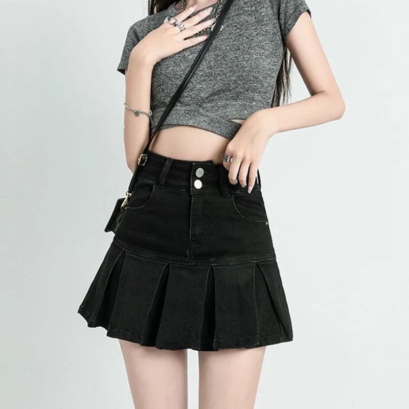 Female Jeans Skirts Ruffle Gyaru Women's Denim Skirt Flare New In Clothing Trend 2025 V Offer Aesthetic Hot Y2k Vintage Casual