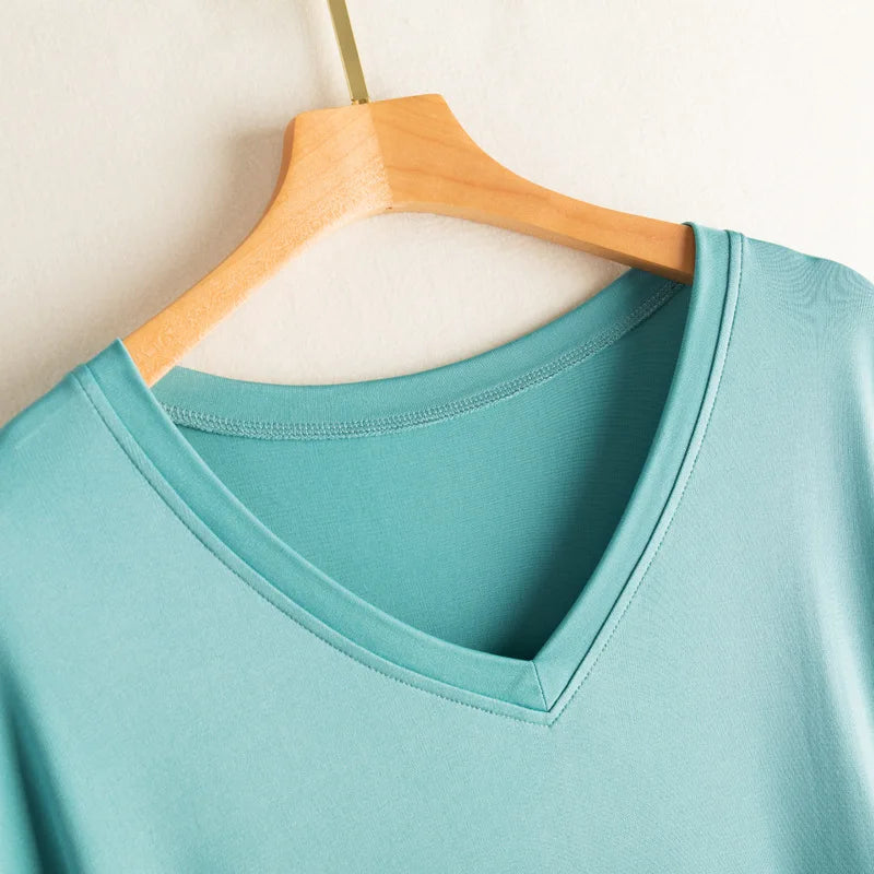 Women's Casual Summer New 23% Natural Mulberry Silk Side Slit V-neck Loose Shoulder Short Sleeved Solid Color Base Knitted Dress