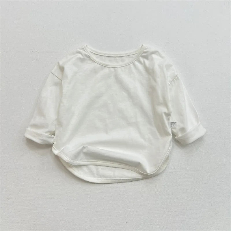 1Pcs Spring Autumn Children'S Pure Cotton Long Sleeve T-Shirts Solid Color Boys Girls Tops Kids Baby Leisure Tee Student Clothes