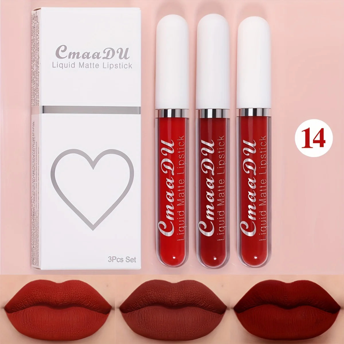 Cmaadu 3-Piece Matte Lipstick and Lip Gloss Set - Waterproof