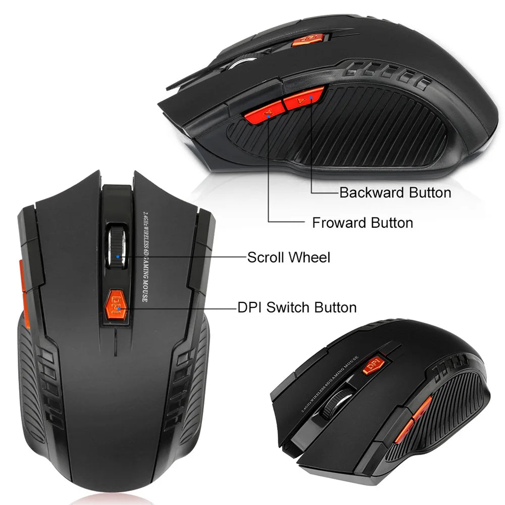Ratón inalámbrico 2.4G con receptor USB, 6 botones, óptico profesional, ratones inalámbricos USB de desplazamiento a la derecha para PC Gamer portátil