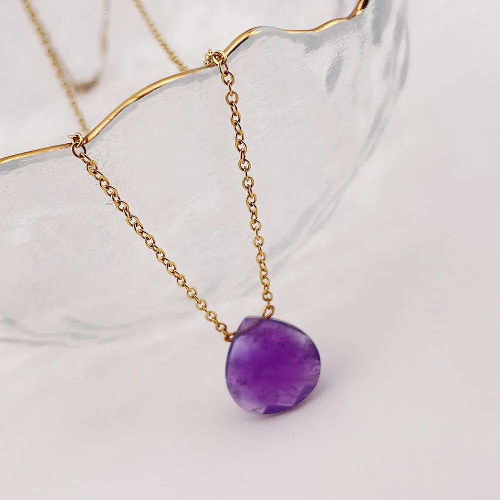 Aura Myria Natural Crystal Pendant Necklace - Amethyst Rose Quartz