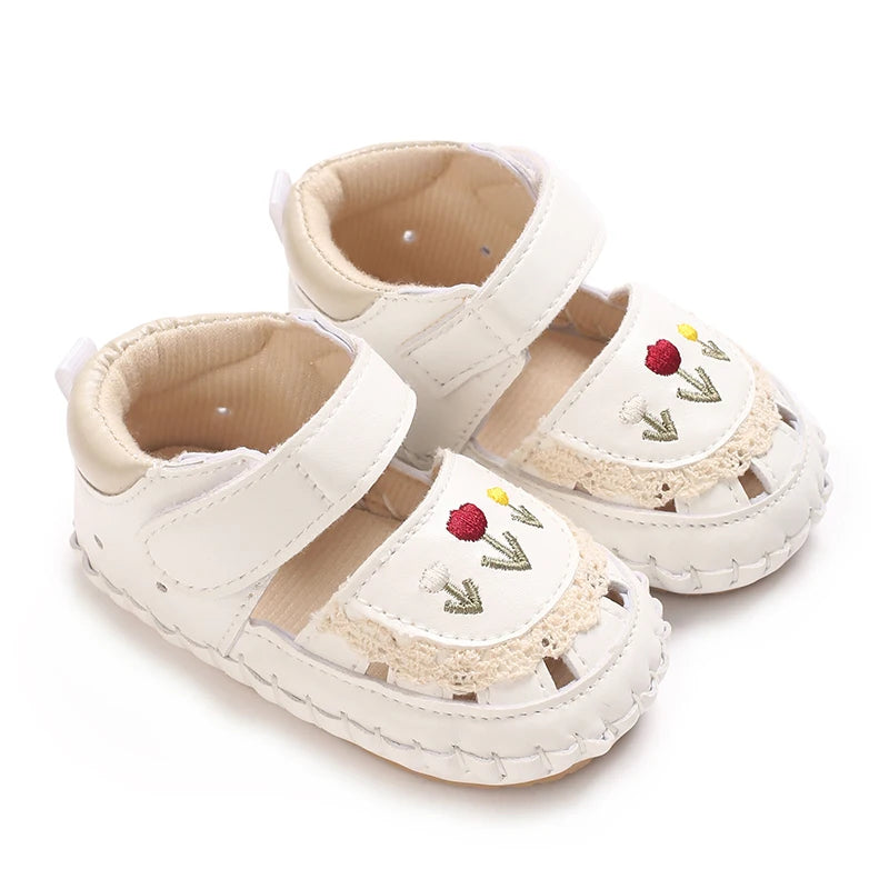 New big bow floral 0-18 months baby princess shoes sandals breathable PU upper walking shoes