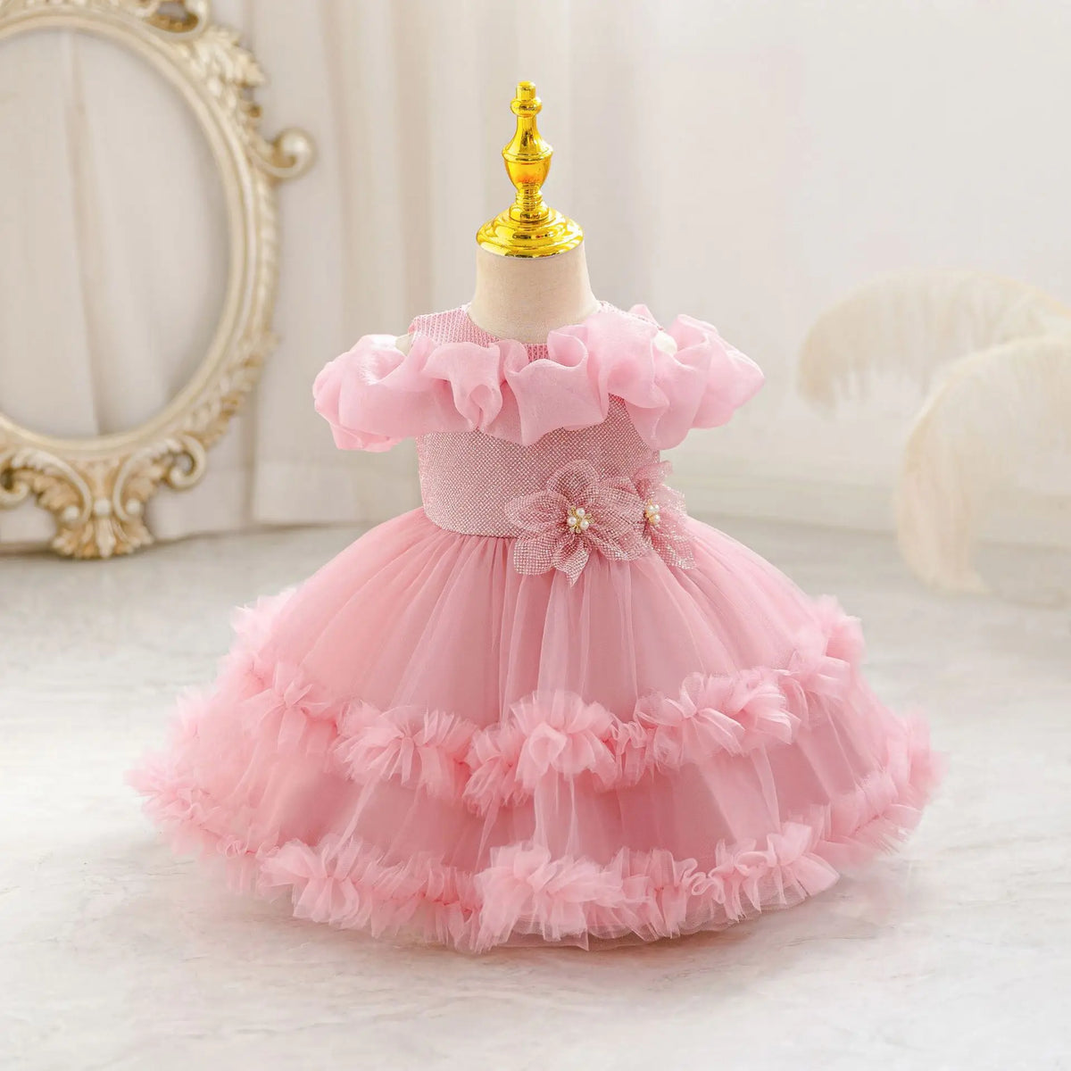 HETISO Girls Princess Flower Dress Tutu Sleeve Baby Toddler Children's Birthday Party Ball Gown for 0-5 Years