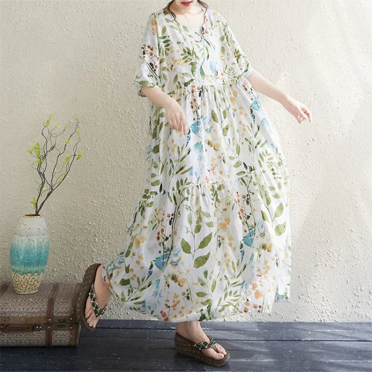THHONE Vestido Feminino Summer Dresses for Women 2025 Bohemian Holiday Floral O Neck Short Sleeve Casual Print Women's Clothes