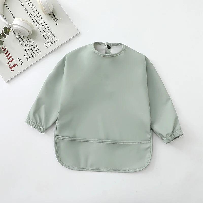 Waterproof Long Sleeve Baby Bib with Pocket – Toddler Feeding Apron for Boys & Girls