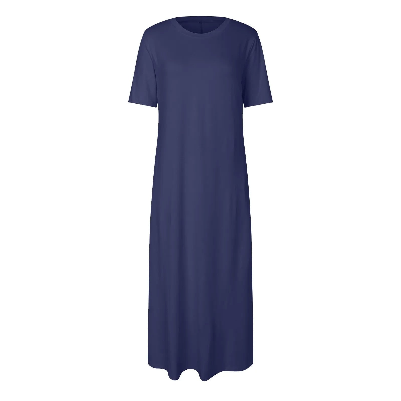 Women's Elegant Slim Fit Maxi Dresses Solid Short Sleeve O Neck With Pockets Ankle Length Dresses Casual Beach Holiday Dresses