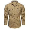 Camisa Cargo de Hombre de Marca Manga Larga de Algodón Sobrecamisa Estilo Militar Casual de Alta Calidad Talla 5XL
