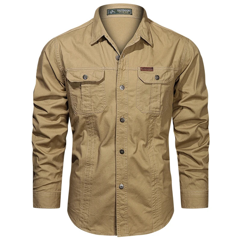 Brand Clothing Men's Cargo Shirt Long Sleeve Cotton Overshirt High Quality Casual Military Style 5XL