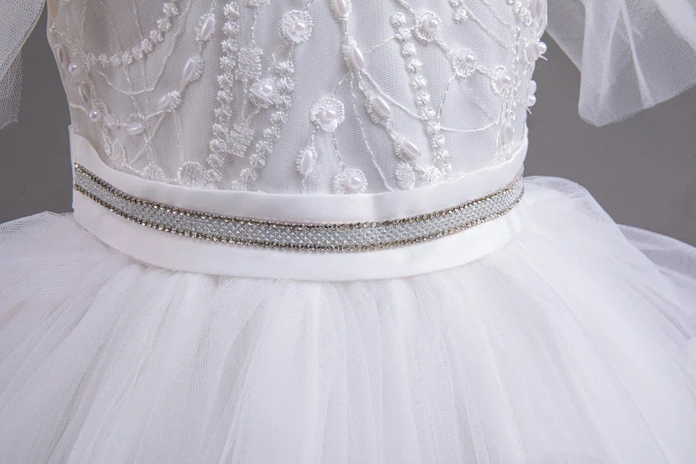 HETISO Girl Christmas Dresses Trailing Kid's Dress for Girls Retro Lace Sequined Children's Wedding Party Ball Gown 6 8 10 Years