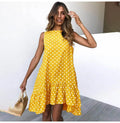 2020 Summer round Neck Sleeveless Polka Dot Loose A-Line Dress with Lace Hem Long Evening Gown Women's Fashion Casual Dress
