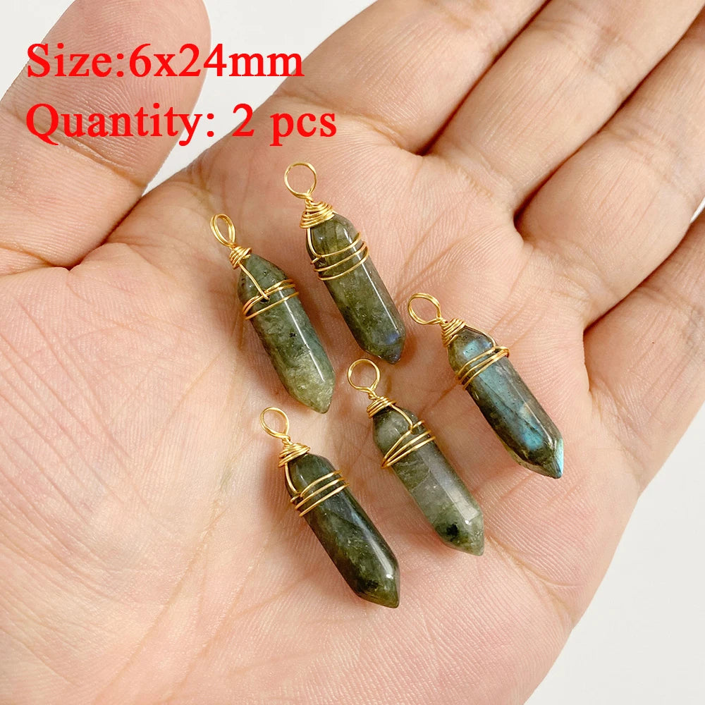 2PCS Natural Labradorite Stone Pendant - Irregular Jewelry Charm