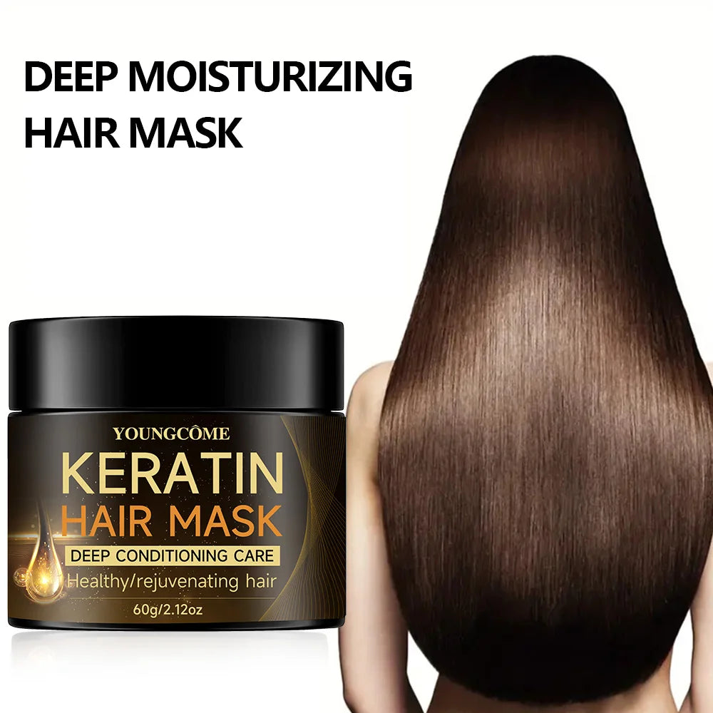  YOUNGCOME Keratin Hair Mask Moisturizer Conditioner Soft Smooth Frizz Damaged Hair Care Repair Hair Restore Shine Hair Mask