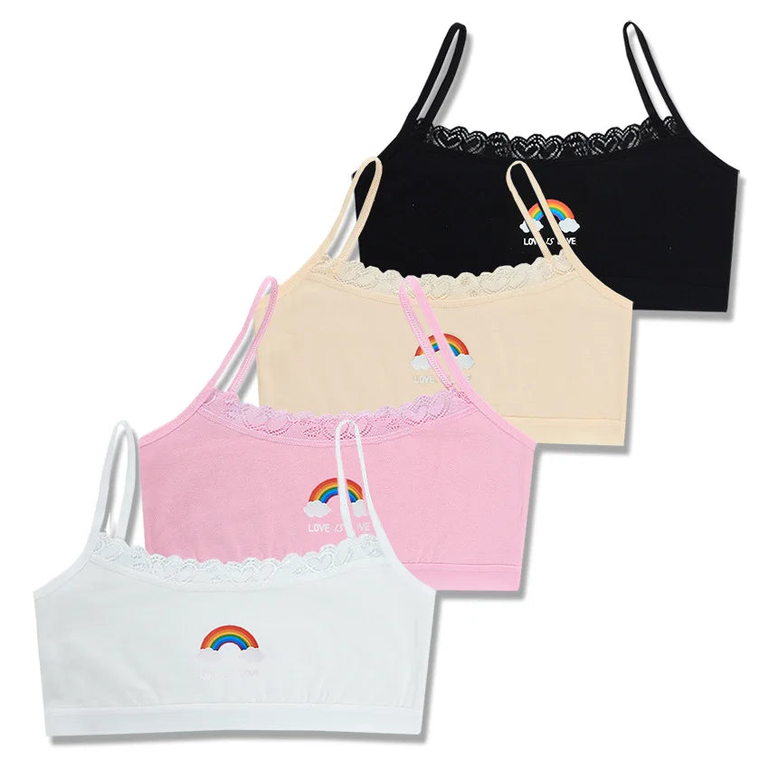 1/3PCS Teenage Girls Rainbow Printed Small Training Bras Cute Kids Sport Vest Tube Tops Student Children Brassiere Underwear