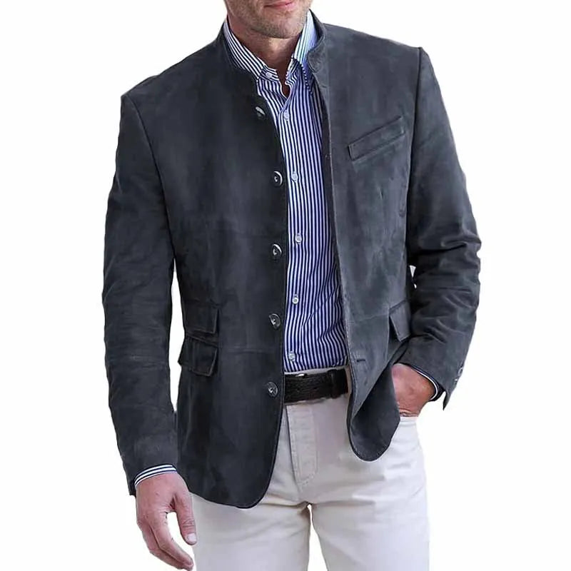 New Men's Business Casual Suit Jacket Autumn Winter Fashion Commuter Daily Basic Blazer Solid Stand Collar Jacket Men's Clothing
