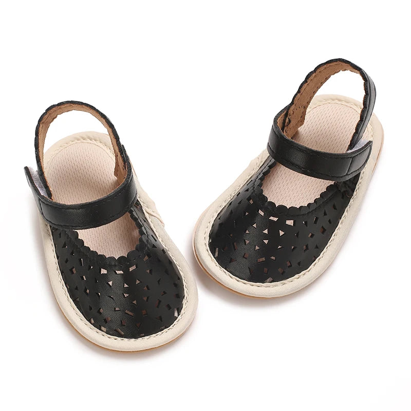 0-18M Baby Girls Summer Fashion Classic Minimalist Hollow Sandals Anti-Slip Casual Walking Shoes