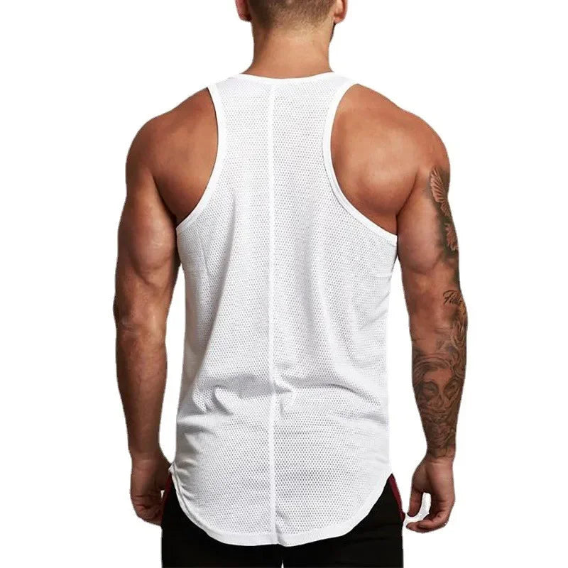 Plain Men Fitness Running Slim Fit Tank Tops Mesh Breathable Sleeveless Quick Dry Singlets Gym Bodybuilding Workout Muscle Shirt
