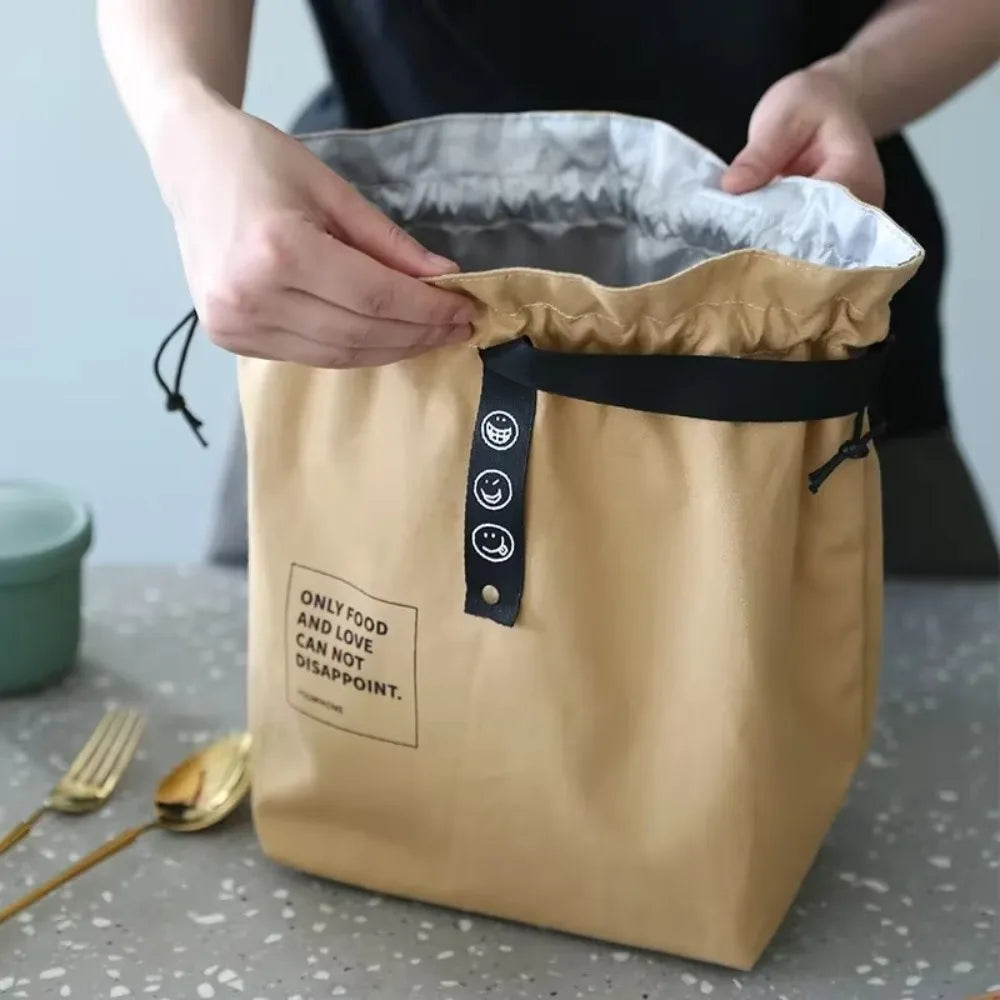 Bolsa de Picnic Portátil de Lona, Diseño con Cordón para Mantener Fresco, Bolsa Térmica Aislada para el Almuerzo Escolar